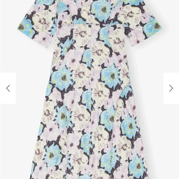 Ganni Floral Long Sleeve Dress in Blue and Cream - Picture 5 of 5